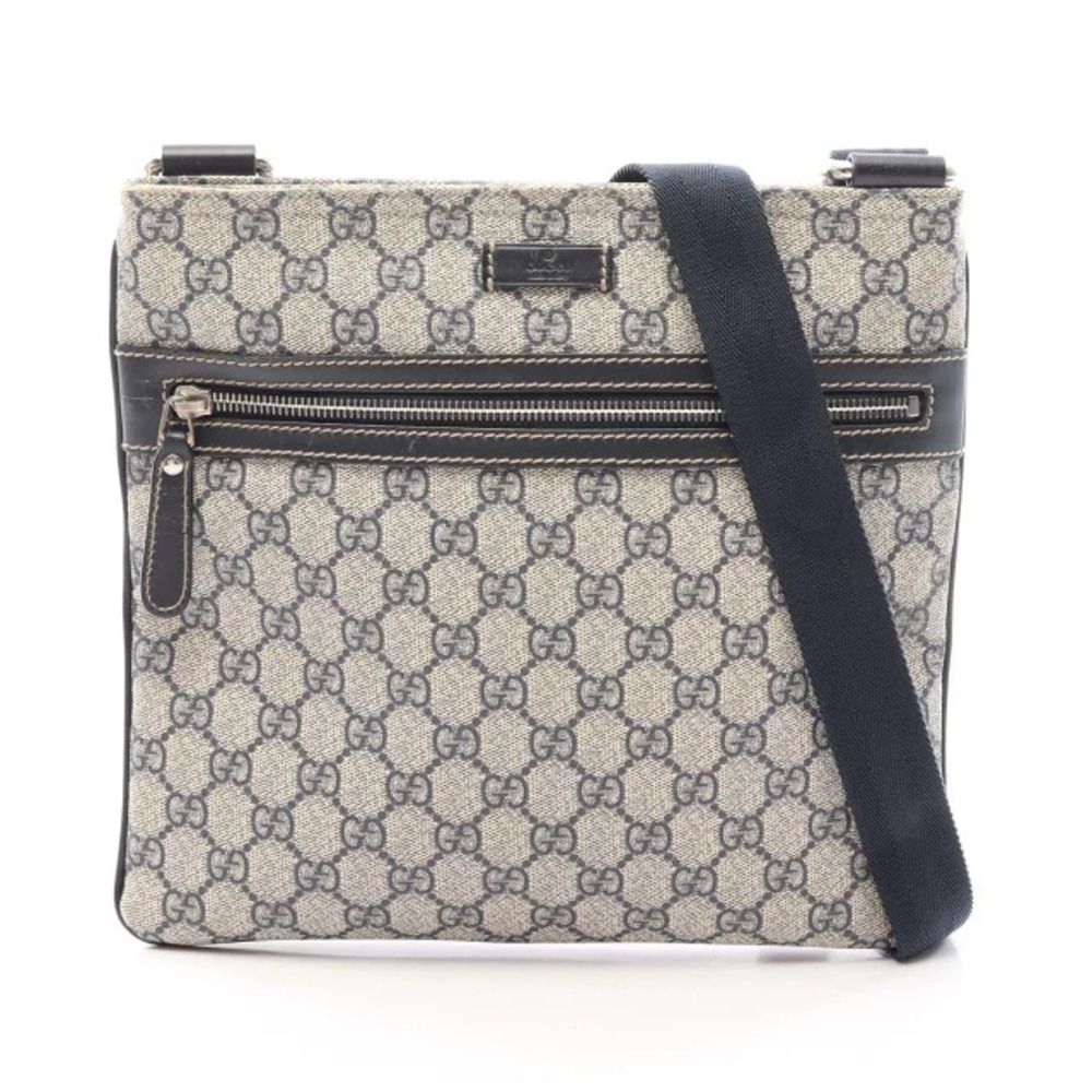 Gucci GG Supreme Shoulder Bag Canvas Leather Ivory White Navy Blue